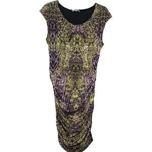 Jennifer Lopez Ruched Printed Dress Sz Large Ruched Exposed Side Zipper-261
